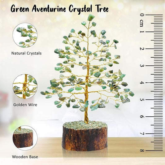 "Green Aventurine Healing Crystal Tree Bonsai, Desk Decor for Women Room & Office Decor Spiritual Gift Meditation Crystals for Home room decor cute house warming gifts for women Mom Birthday 7-8"""