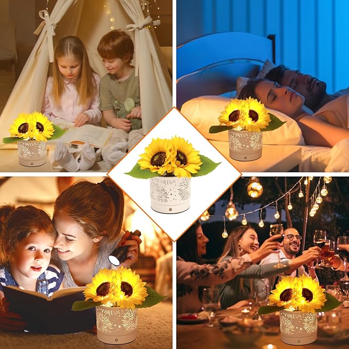 Birthday Gifts for Women,Sunflower Flower Touch Lamp,Rechargeable Cordless Lamp 3-Colour Dimming Night Light for Festival,Restaurant,Bedroom,Office Home Decor Gifts for Women Mom