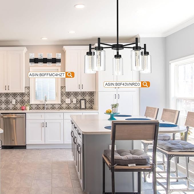 VINLUZ LED Bathroom Light Fixtures Over Mirror, 4 Light Black Vanity Lights with Crystal Lampshade, 32 W Classic Bath Wall Sconces Lighting for Cabinets Dressing Room