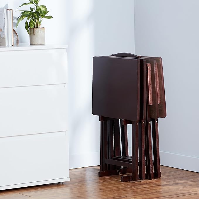 Amazon Basics Classic Foldable TV Dinner Tray Table with Storage Rack, 14.6 L x 19 W x 26 H inch, Espresso, 4-Pack