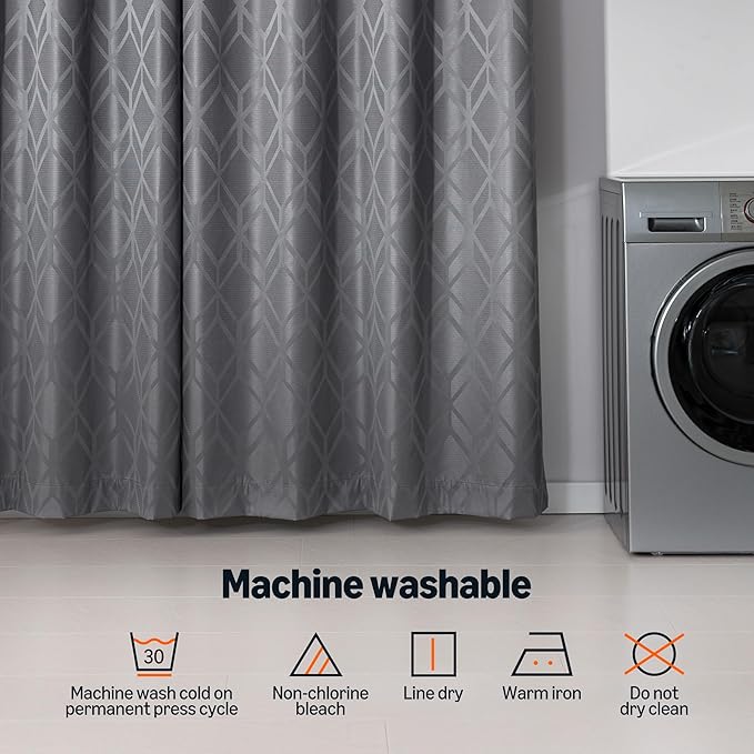 Amazon Basics Jacquard 2-Piece 100% Blackout Curtains, Living Room and Bedroom Drapes, Thermal Insulated Window Treatment, 52"x95", Grey