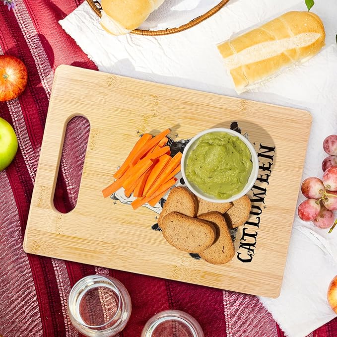 SPBL&L Halloween Black Cat Ghost Cutting Board, Cat Lover Gifts, Halloween Kitchen Decor, Spooky Ghost Kitty Kitten Catloween Decorative Bamboo Cutting Chopping Board for Kitchen