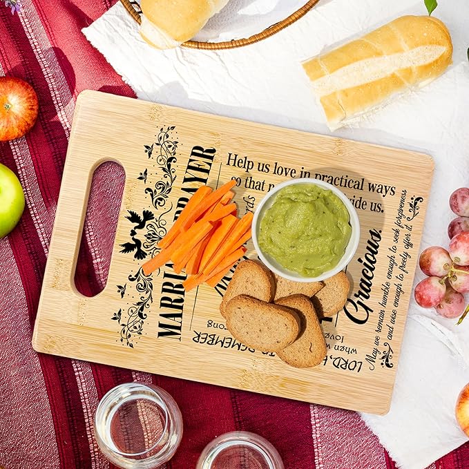 Christian Wedding Gifts for Couples 2025 - Bride and Groom, Newlyweds, Just Married, Honeymoon - Marriage Prayer Bamboo Cutting Board for Kitchen