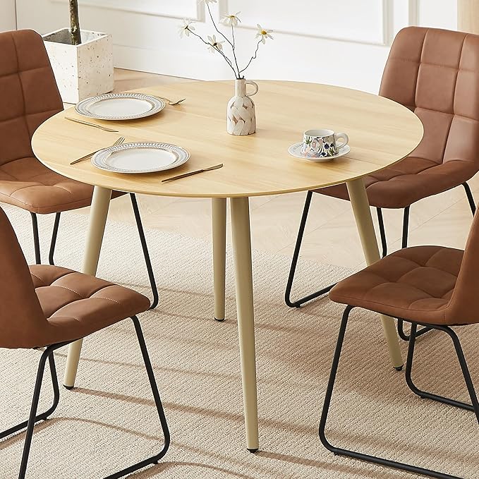 43.3 Inch Cream Round Dining Table for 4, Space-Saving Dinette Perfect for Kitchen Dining Living Room(Cream Table)