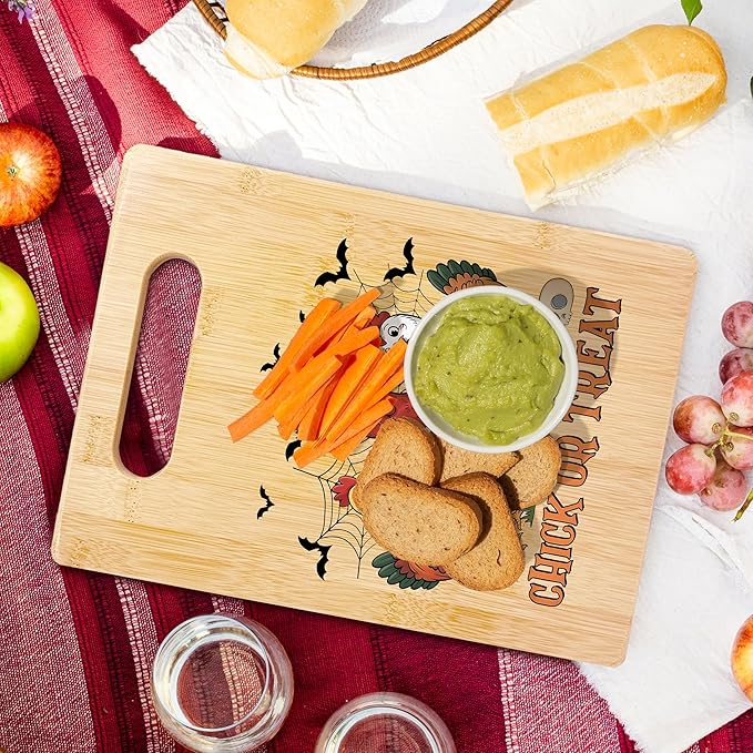 SPBL&L Halloween Chicken Gothic Skeleton Cutting Board, Halloween Gifts for Women, Chicken Gifts, Chick Or Treat Spooky Season Witchy Decorative Bamboo Cutting Chopping Board for Kitchen