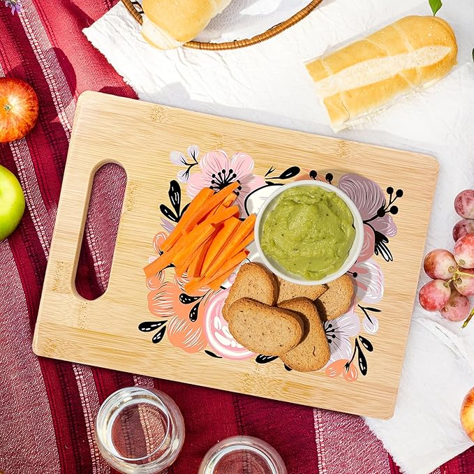 SPBL&L Halloween Floral Pink Ghost Cutting Board, Halloween Gifts for Women, Ghost Kitchen Decor, Coquette Spooky Season Decorative Bamboo Cutting Chopping Board for Kitchen