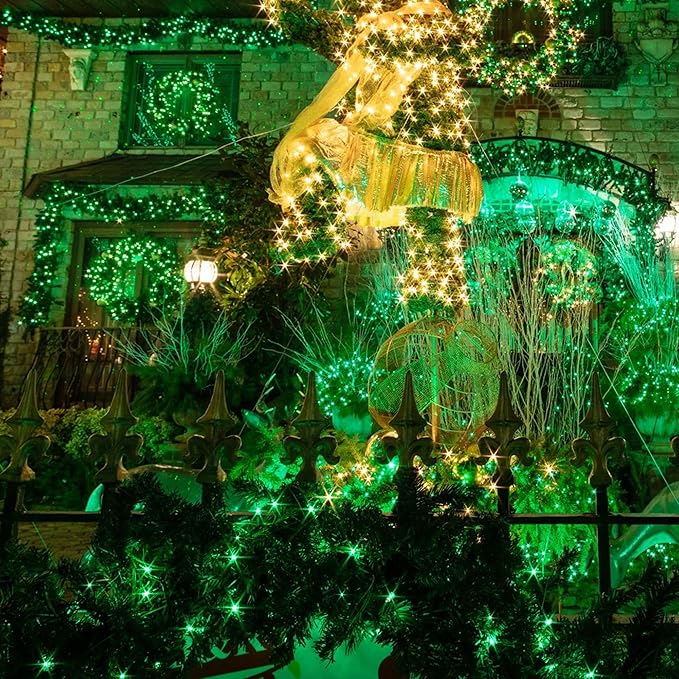 TW SHINE Green Christmas Lights, 18.5FT 100 Count Incandescent Halloween Lights, Waterproof St. Patrick's Day Decorations for Outdoor Indoor Xmas Tree Patio Home Party Garden Yard Decor