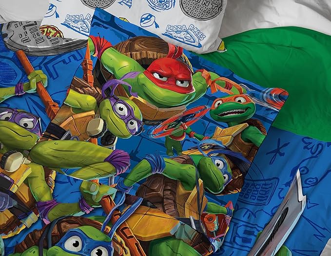 Jay Franco Nickelodeon Teenage Mutant Ninja Turtles Full Comforter Set - 7 Piece Bedding Includes Sheet Set & Pillow Covers - Super Soft Mutant Mayhem Microfiber Bed Set