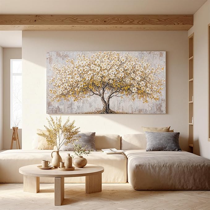 Canvas Wall Art Decor Gold Tree Of Life Oversized Wall Art For Living Room Pictures Wall Art Decor White Vintage Wall Art Prints Decorative Painting Artwork For Bedroom Office Room Wall Decor 29×58 In