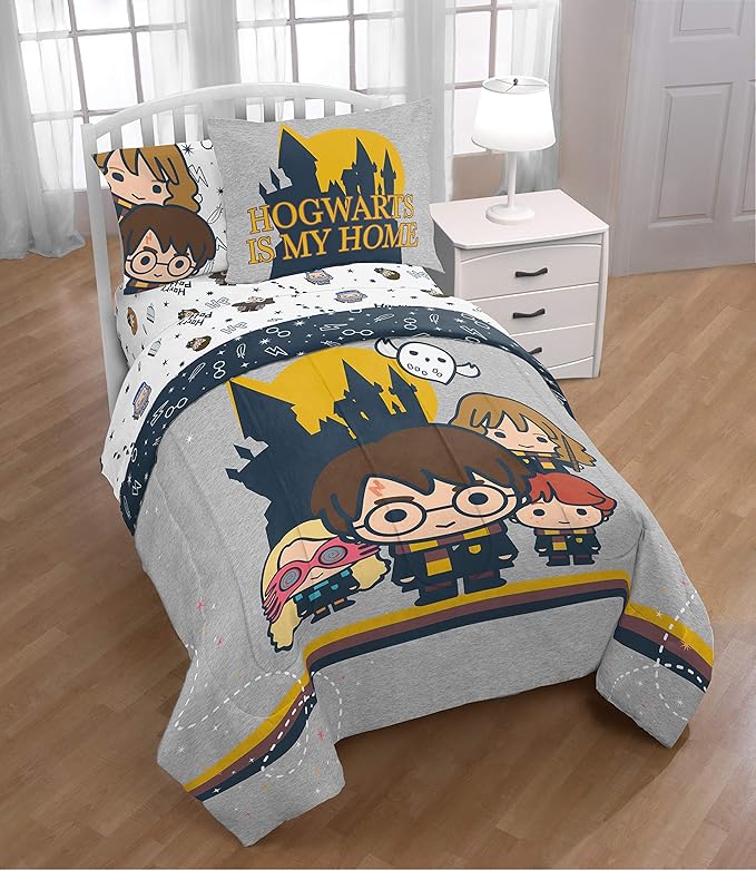 Jay Franco Harry Potter Charms 5 Piece Twin Bed Set - Bedding Features Harry, Ron, Hermoine, & Luna - (Official Harry Potter Product)
