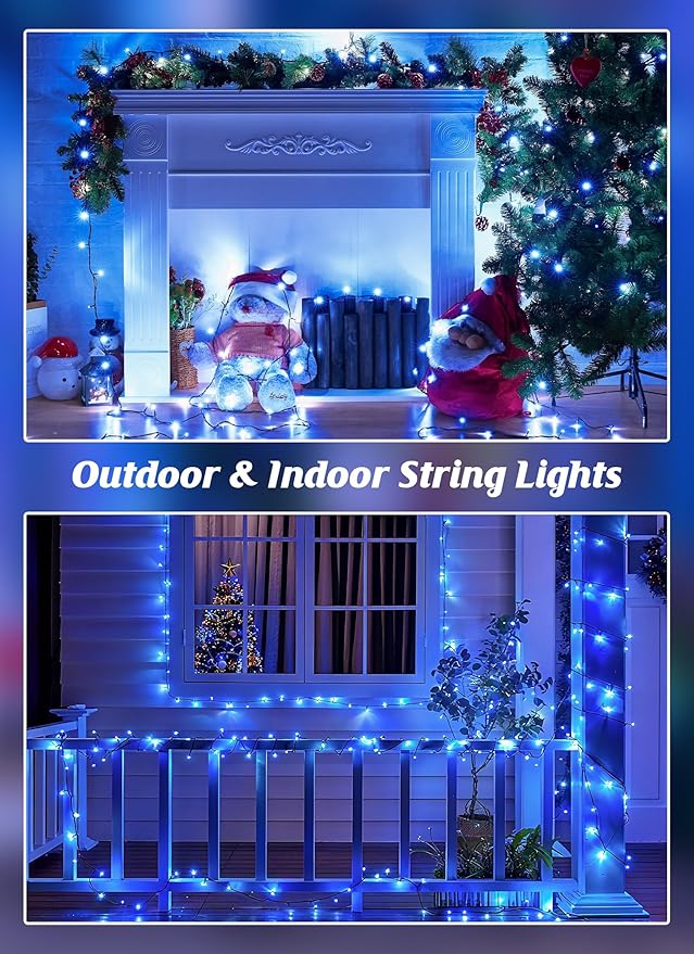 Brightown 4 Pack Solar Christmas Lights Outdoor, Total 184FT 480 LED Solar String Lights Outdoor Waterproof Green Wire with 8 Modes, Solar Fairy Light for Garden Yard Patio Party Decors, Blue