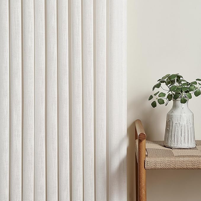 72 Inch Pinch Pleated Linen Curtains 2 Panels for Living Room Bedroom Memory Training Shaped Cream Birch Semi Sheer Short Pleat Drapes with Hooks Rings Back Tab Window Curtain Cabin Closet 40x72