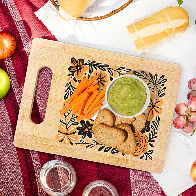 SPBL&L Boho Fall Floral Halloween Ghost Cutting Board, Halloween Gifts for Women, fall kitchen decor, Flower Ghost Decorative Bamboo Cutting Chopping Board for Kitchen