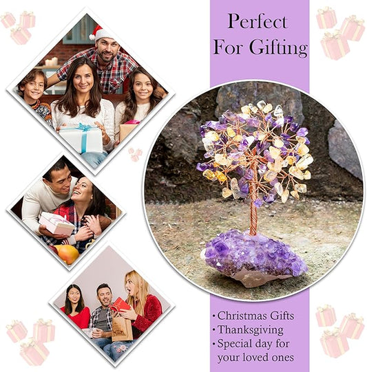 "Amethyst & Citrine Crystal Tree with Cluster Base Tree of Life Decor for Shelf, Bedroom, Birthday Gifts for Women, Sister Gift, Birthday Gifts for Mom, Cute Home Office Decor Housewarming present"