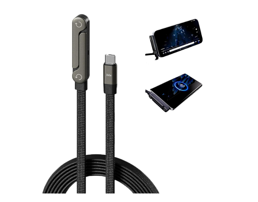 240W fast charging cable with invisible phone stand and 90-degree angled USB-C connector