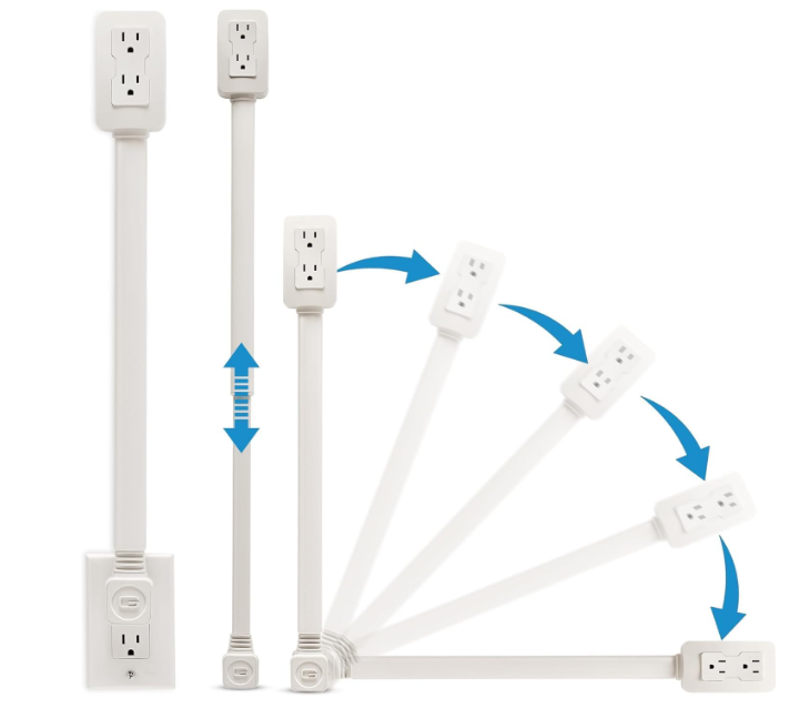 EZ Outlet Electrical Outlet Extender. Access Hard-to-Reach Outlets! Features USB-A, USB-C, and 2 AC Outlets, Extends 22"-34", Rotates 180°. Use Behind Couches, Nightstands, Desks, and More.