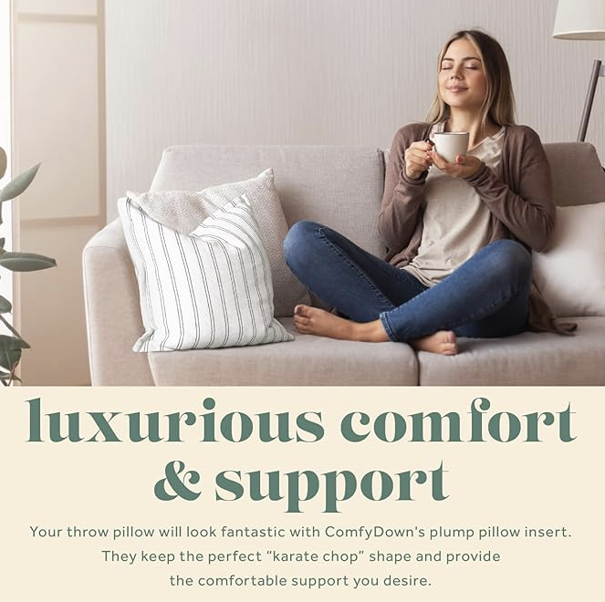 ComfyDown 24X24 Decorative Throw Pillow Insert, Down and Feathers Fill, 100% Cotton Cover 233 Thread Count, Square Pillow Insert - Made in USA