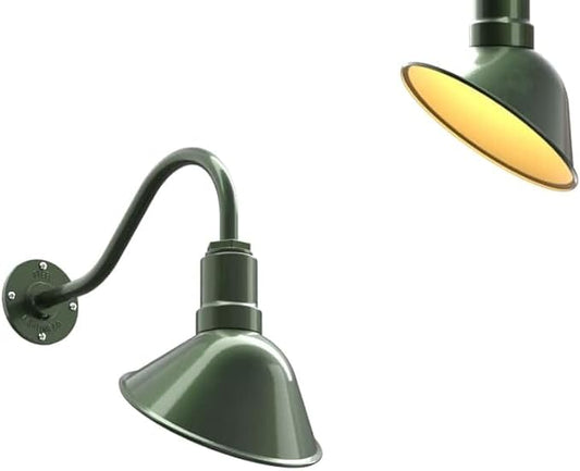 Steel Lighting Co. Venice Store Sign Light | for Outdoor Restaurant Accent Wall | 9 inch Dome | 16" Gooseneck | Made in America | Hunter Green Exterior/Brass Interior