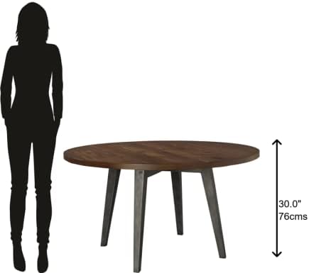 Hekman Monterey Point Round Dining Table – Round Solid Wood Dining Table, Slab Top Acacia Veneers, 4-Sided Tapered Iron Legs, Rustic Mide-Century Modern Style, Brown, Kithcen and Dining Room Furniture