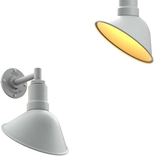 Steel Lighting Co. Venice Store Sign Light | for Outdoor Restaurant Accent Wall | 9 inch Dome | 6" Straight Arm | Made in America | Modern Gray Exterior/Brass Interior