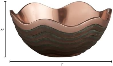 Nambé Copper Canyon Bowl - 7-Inch Verdigris Scalloped Copper Dish - Decorative Metal Centerpiece & Fruit Holder with Ridged Rim & Smooth Band - Unique Textured Home Accent Sculpture & Table Décor