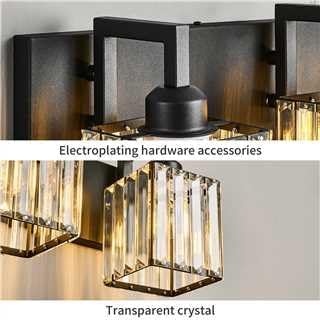 Modern Bathroom Vanity Light 2-Lights Black Crystal Bathroom Wall Light Vanity Light Fixtures