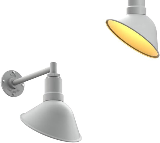 Steel Lighting Co. Venice Store Sign Light | for Outdoor Restaurant Accent Wall | 9 inch Dome | 11" Straight Arm | Made in America | Modern Gray Exterior/Brass Interior