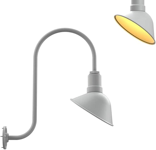 Steel Lighting Co. Venice Store Sign Light | for Outdoor Restaurant Accent Wall | 9 inch Dome | Upward Sloping Gooseneck | Made in America | Modern Gray Exterior/Brass Interior