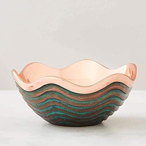 Nambé Copper Canyon Bowl - 7-Inch Verdigris Scalloped Copper Dish - Decorative Metal Centerpiece & Fruit Holder with Ridged Rim & Smooth Band - Unique Textured Home Accent Sculpture & Table Décor