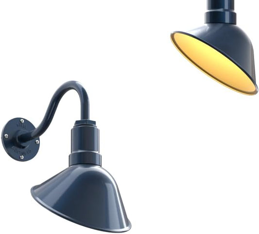 Steel Lighting Co. Venice Store Sign Light | for Outdoor Restaurant Accent Wall | 9 inch Dome | 11" Gooseneck | Made in America | Gray Blue Exterior/Brass Interior