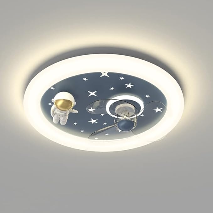 Children's Room Led Ceiling Lamp Creative Cartoon Astronaut Kid's Room Ceiling Fan with Lights 46W