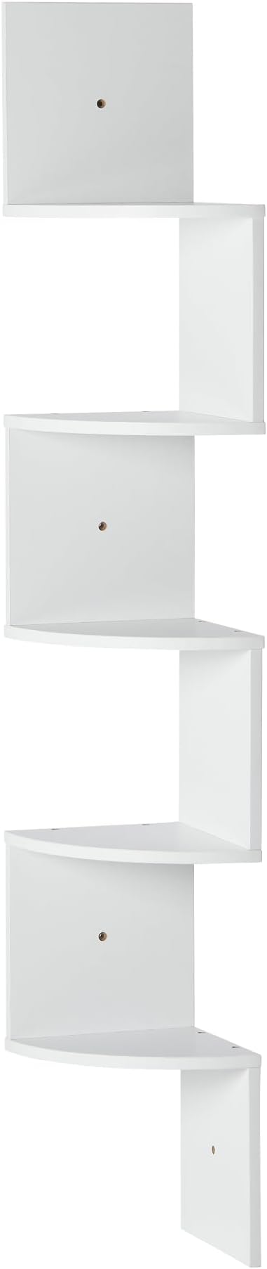 Amazon Basics 5-Tier Corner Shelf, Wall-Mounted, Set of 1, Floating Corner Bookshelf for Living Room, Bedroom, Bathroom, Home Office, 7.8"D x 48.5"W x 7.8"H (Inches), White