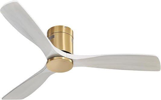 Sofucor 52 Inch Solid Wood Low Profile Flush Mount Ceiling Fan No Light, Outdoor Modern Gold Ceiling Fan without Light 6-Speed, 3-Timer, Reversible DC Motor for Living Room Bedroom
