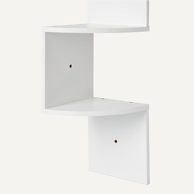 Amazon Basics 5-Tier Corner Shelf, Wall-Mounted, Set of 1, Floating Corner Bookshelf for Living Room, Bedroom, Bathroom, Home Office, 7.8"D x 48.5"W x 7.8"H (Inches), White