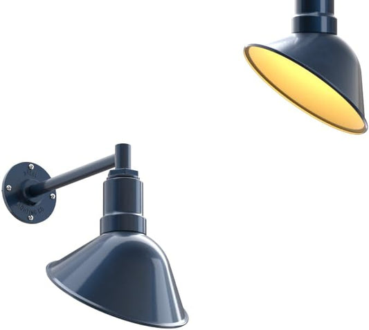 Steel Lighting Co. Venice Store Sign Light | for Outdoor Restaurant Accent Wall | 9 inch Dome | 11" Straight Arm | Made in America | Gray Blue Exterior/Brass Interior