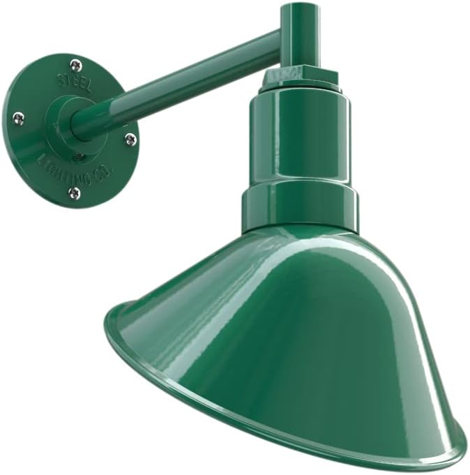 Steel Lighting Co. Venice Store Sign Light | for Outdoor Restaurant Accent Wall | 9 inch Dome | 11 inch Straight Arm | Farmhouse Warehouse Style Made in America | Green Exterior/White Interior