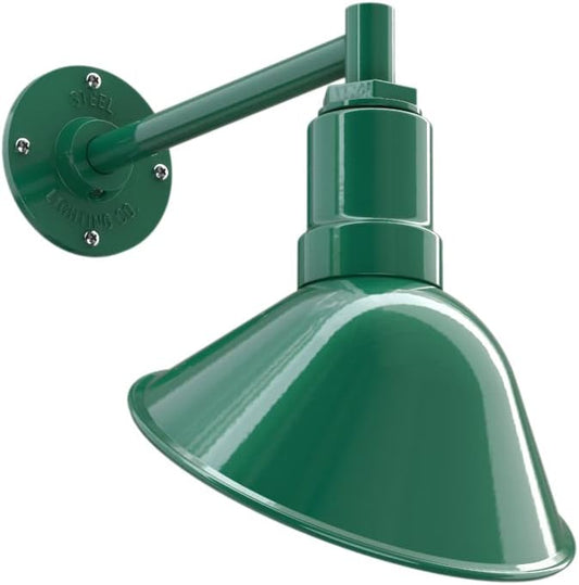 Steel Lighting Co. Venice Store Sign Light | for Outdoor Restaurant Accent Wall | 9 inch Dome | 11 inch Straight Arm | Farmhouse Warehouse Style Made in America | Green Exterior/White Interior