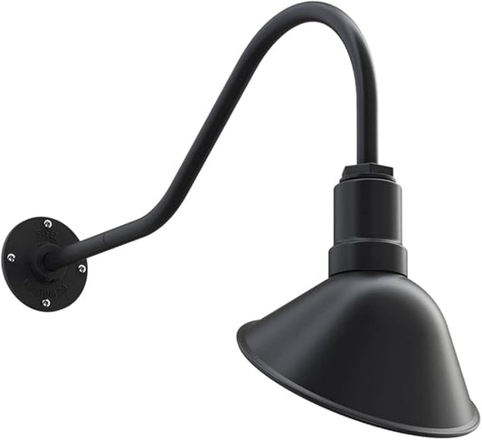 Steel Lighting Co. Venice Store Sign Light | for Outdoor Restaurant Accent Wall | 9 inch Dome | 23 inch Gooseneck | Made in America | Matte Black Exterior/Brass Interior