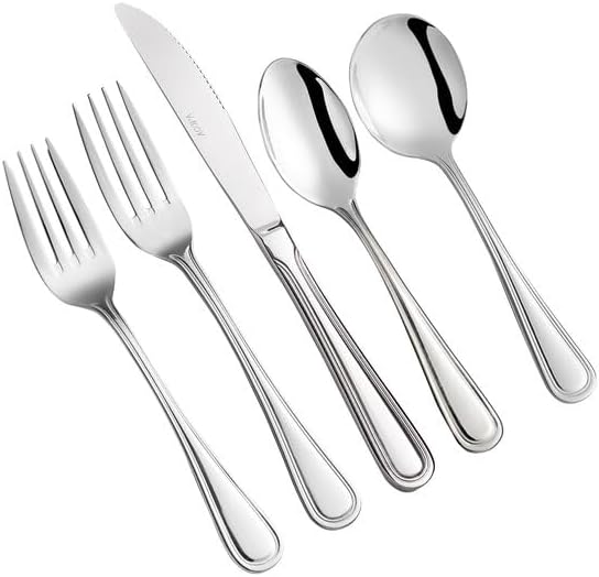 Edgeworth Stainless Steel Flatware Set, Service for 12, 18/8 Extra Heavy Weight, Silver, 60-Piece, Mirror Polished, Teardrop Handle