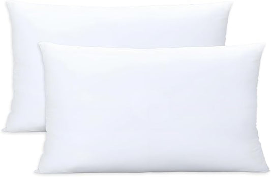 Throw Pillows Insert Set of 2, White 12x20 in Pillow Inserts with 100% Cotton Cover,Bed and Couch Decorative Stuffer Pillows,Indoor Pillows for Sofa