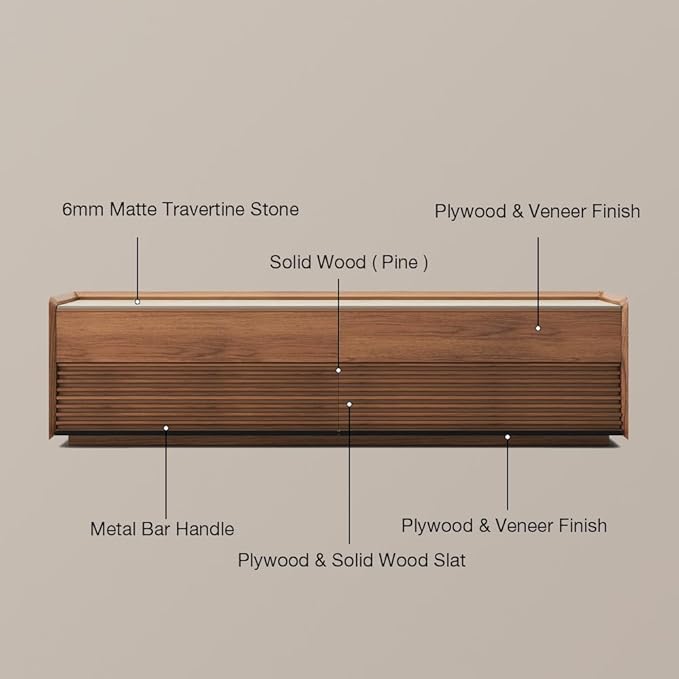 POVISON Fully-Assembled Mid Century Matte Sintered Stone TV Stand, 78.74" Wood Media Console with Adjustable LED Light, Entertainment Center with Storage for Living Room