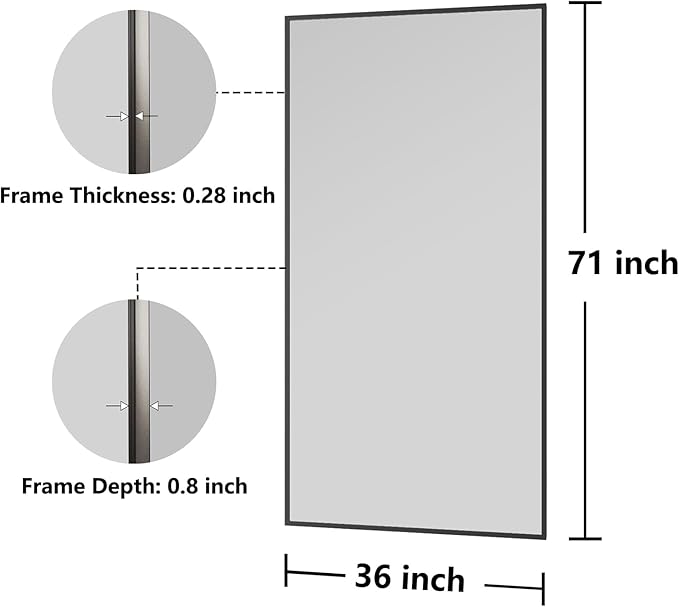 Bathroom Mirror 30x71 Black Bathroom Wall-Mounted Mirrors, Modern Vanity Mirror for Bedroom, Living Room, Aluminum Alloy Frame Allow to Hang Horizontally or Vertically