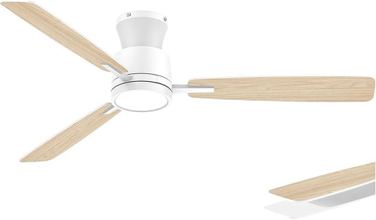 Ceiling Fans with Lights,52 Inch,Quiet Reversible Motor,Easy to Install,6 Speeds,Dimmable,Timer,White Low Profile Ceiling Fan for Bedroom Living Room,Kitchen,Indoor/Outdoor
