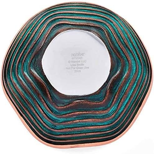 Nambé Copper Canyon Bowl - 7-Inch Verdigris Scalloped Copper Dish - Decorative Metal Centerpiece & Fruit Holder with Ridged Rim & Smooth Band - Unique Textured Home Accent Sculpture & Table Décor