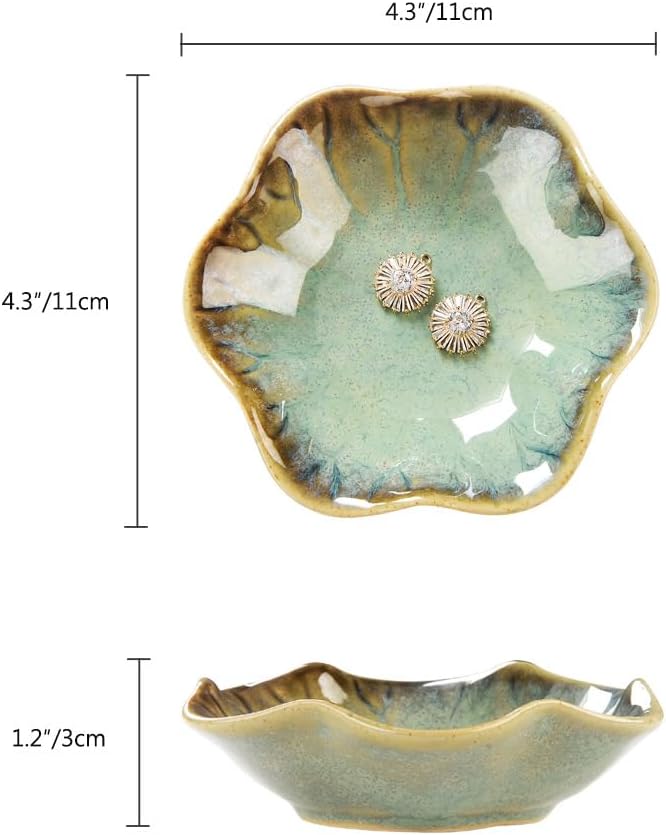 2PCS Ring Holder Dish, Small Key Bowl, Ceramic Trinket Tray Jewelry Dish Organizing Necklace Earrings for Mom Friend Sister, All Jewelries Are NOT Included. Light Green+Crystal Green.…