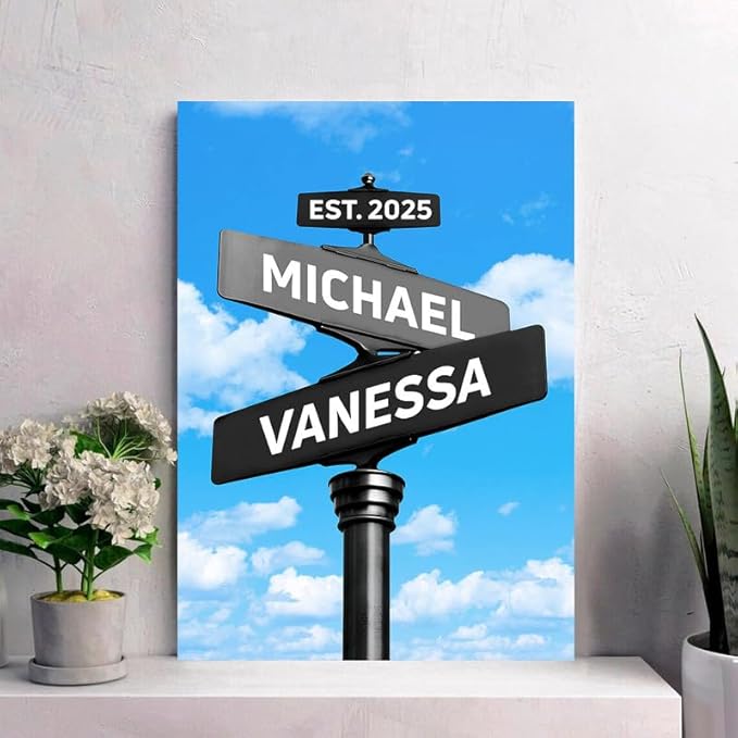 Personalized Canvas Vintage Street Sign For Couples, Crossroads Street Sign For Сouple, Custom Name And Date Poster, Christmas Gifts For Her/Him, Valentines Day Gift For Girlfriend/Boyfriend #16