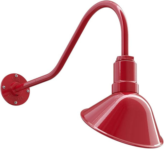 Steel Lighting Co. Venice Store Sign Light | for Outdoor Restaurant Accent Wall | 9 inch Dome | 23 inch Gooseneck | Made in America | Red Exterior/White Interior