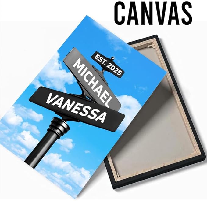 Personalized Canvas Vintage Street Sign For Couples, Crossroads Street Sign For Сouple, Custom Name And Date Poster, Christmas Gifts For Her/Him, Valentines Day Gift For Girlfriend/Boyfriend #16