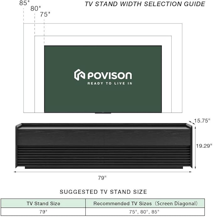 POVISON Fully-Assembled Mid Century TV Stand with Adjustable LED Lights, Wood Media Console with 4 Drawers for 75-inch TVs, Modern Entertainment Center with Storage for Living Room