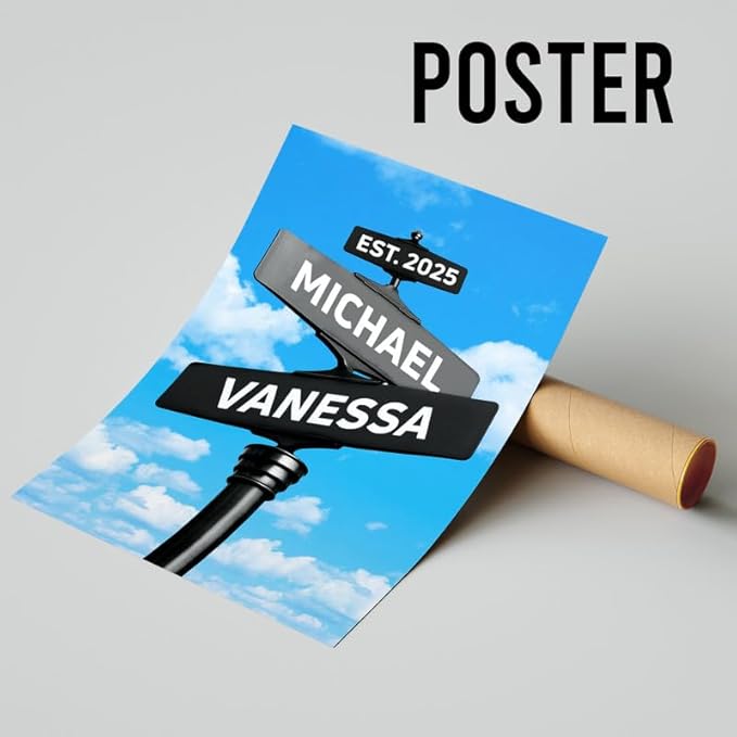 Personalized Canvas Vintage Street Sign For Couples, Crossroads Street Sign For Сouple, Custom Name And Date Poster, Christmas Gifts For Her/Him, Valentines Day Gift For Girlfriend/Boyfriend #16